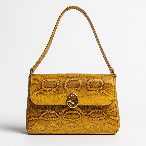 Vintage Python Shoulder Bag with Genuine Snakeskin and Flap Turnlock - Picture 2 of 16